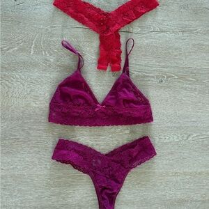 Hanky panky bundle Lace Bralette and Panty Set - Red and Purple